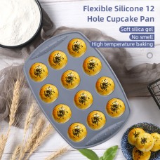 Custom 12 Cavity Flexible Non-Stick Round Silicone Muffin Cupcake Baking Molds