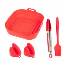 Customized Easy to Clean Reusable Red Silicone Square Air Fryer Liners 
