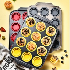 Factory Production Food Grade 12-Cup Collapsible Cupcake Muffin Silicone Cake Molds