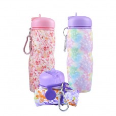 Create Unique Triple Silicone Collapsible Water Bottle with Straps for Presents