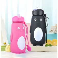 Customized Cartoon Penguin Design Foldable Silicone Outdoor Drinking Water Bottle