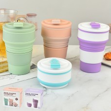 Customized Food Grade Travel Folding Silicone Coffee Cup with Lid