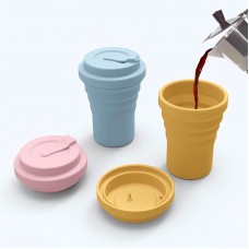 Factory Supply Travel Silicone Collapsible Coffee Cup with Lid and Straw