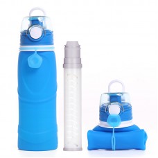 Botella de agua potable deportiva plegable OEM de 750 ml con filtro de carbón