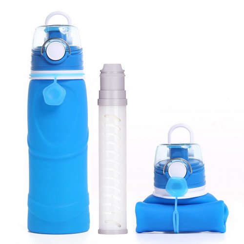 OEM 750ml Collapsible Sport Drinking Water Bottle with Carbon Filter by Kinshing – Safe & Durable Design