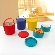 Factory Supply High Borosilicate Glass Food Container with Colorful Silicone Sleeve Lid