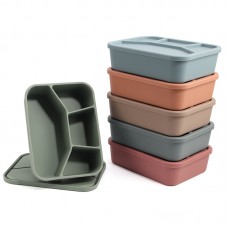 OEM Adults 4 Compartments Durable Silicone Box Lunch Container with Lid