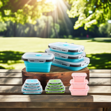 OEM Large Capacity Eco Friendly 1100ml Silicone Collapsible Portable Dinnerware Set 