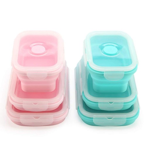 OEM Portable Microwavable Kids Colorful  Silicone Foldable Dinner Storage Container by Kinshing–Reusable and Leakproof