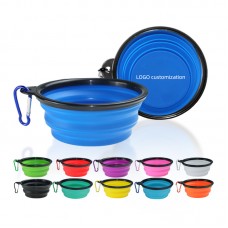Customized Collapsible Silicone Pet Travel Bowl With Carabiner Clip