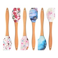 Customized Food Grade 27g Medium Silicone Cake Baking Spatula with Wooden Handle