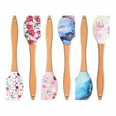 Customized Food Grade 27g Medium Silicone Cake Baking Spatula with Wooden Handle
