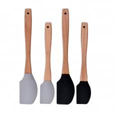 Factory Supply Heat Resistant Baking Cooking Silicone Spatula With Wooden Handle